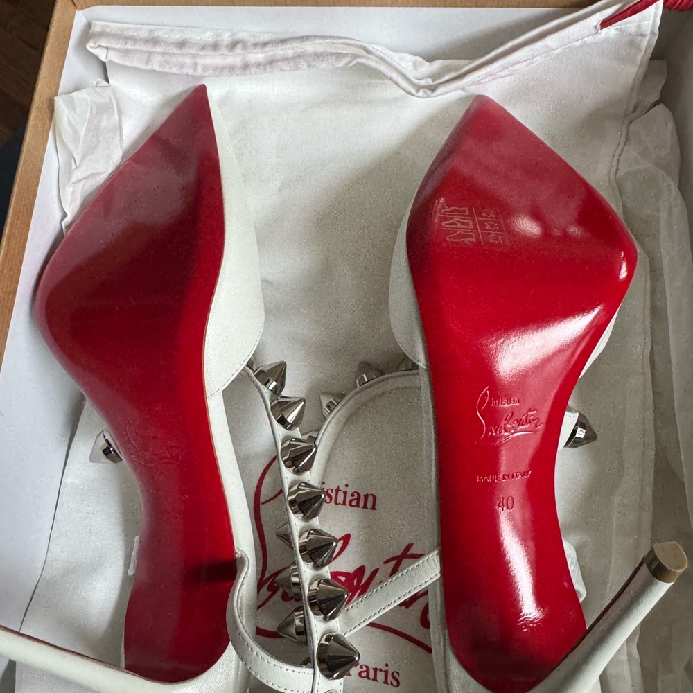 Christian Louboutin White Studded Heels - Picture 2 of 5